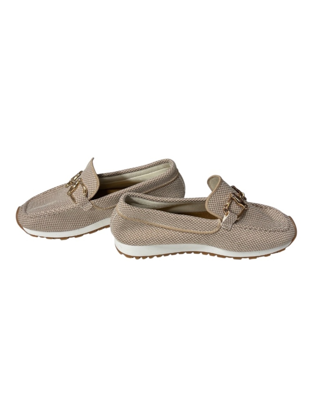 NWOT Tan Orthopedic Loafers Gold Hardware Comfort Slip Ons | EU 37 (US 7)